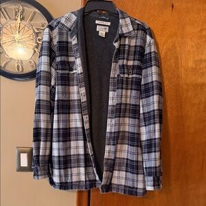 LL Bean Men's Plaid Shirt Jacket - Black and White Size Medium